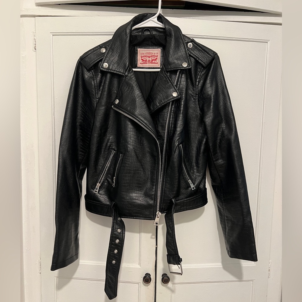 Levi’s Black Croc Faux Leather Moto Jacket Size Small